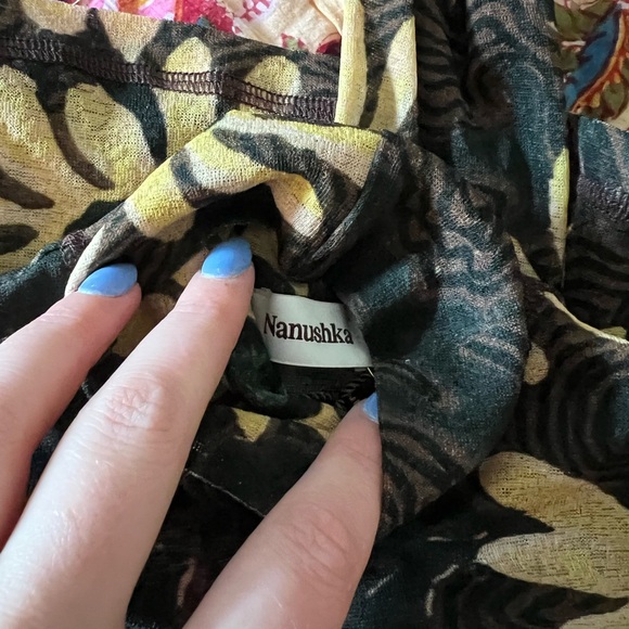 Nanushka Floral Patterned Henri Top in Green and Yellow - Picture 5 of 6